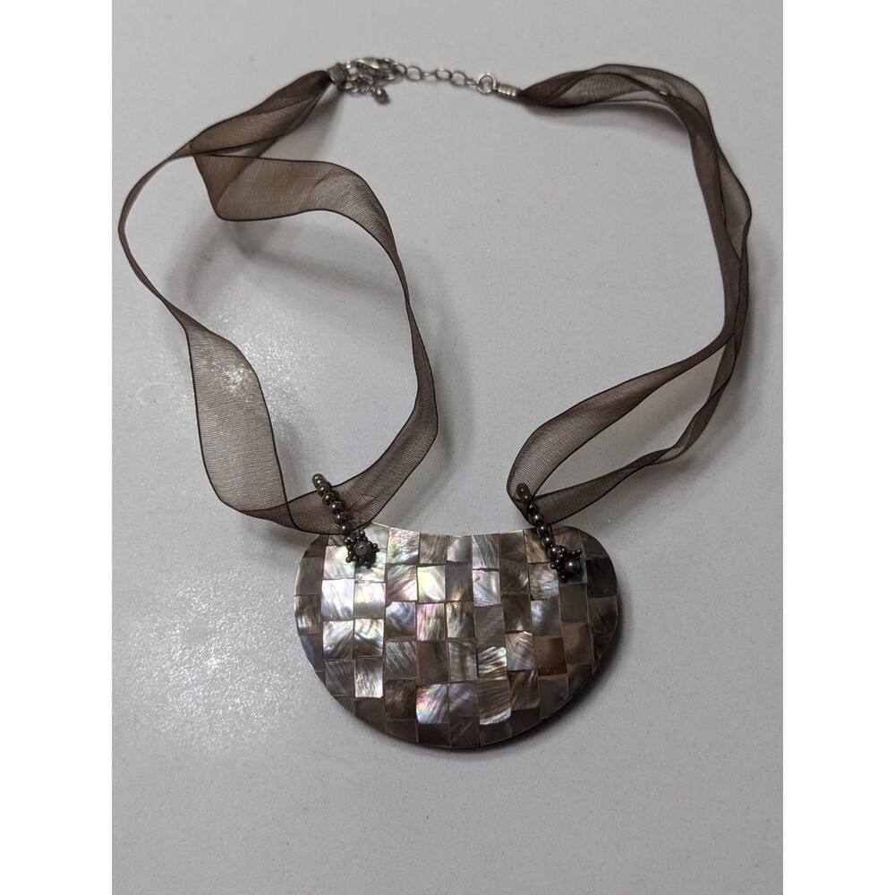 Peach Pink Mother of Pearl Mosaic Design Fashion Jewelry Necklace